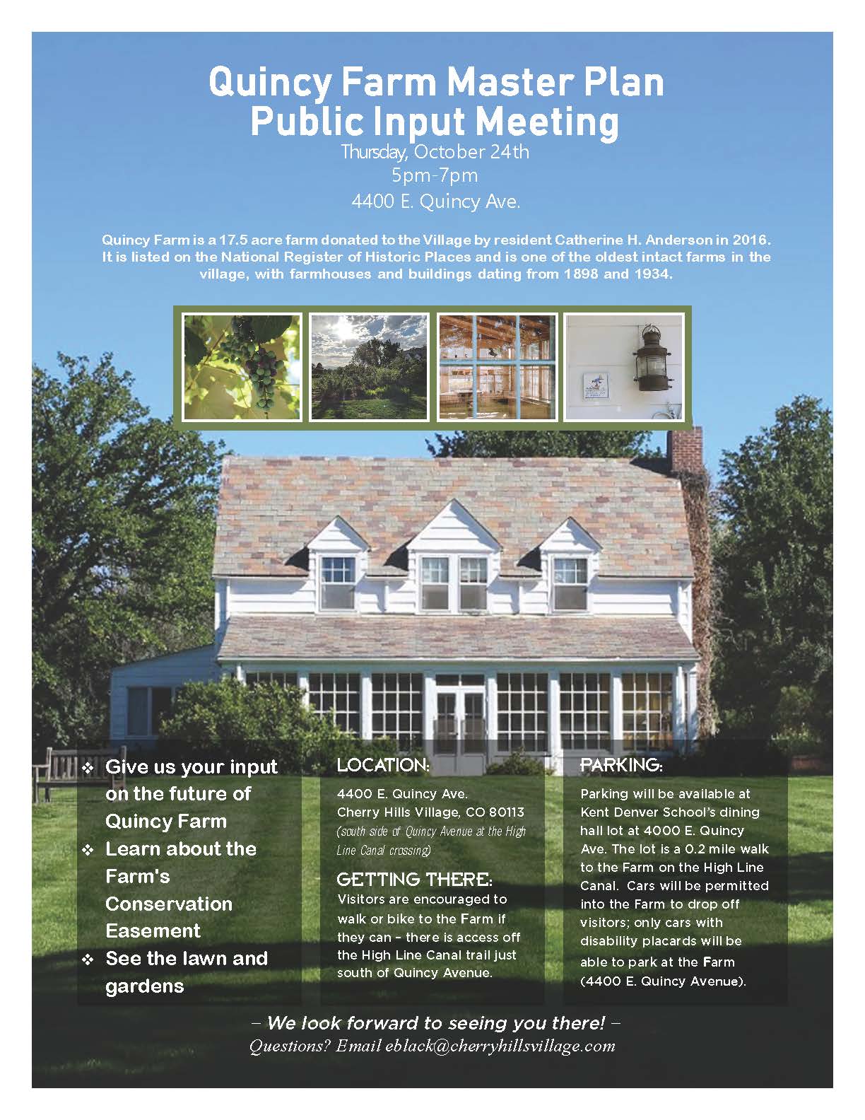Quincy Farm Master Plan Public Input meeting flyer